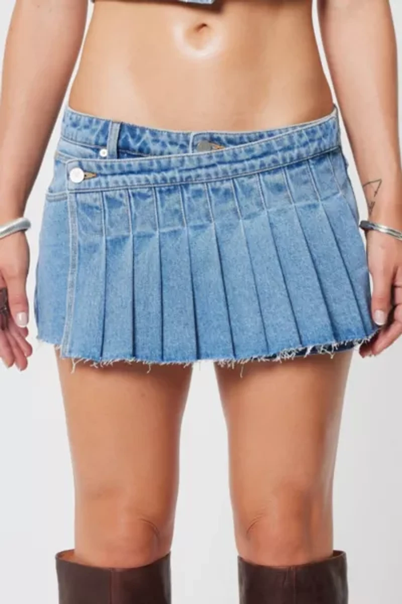 Abrand Pleated Denim Mini Skort