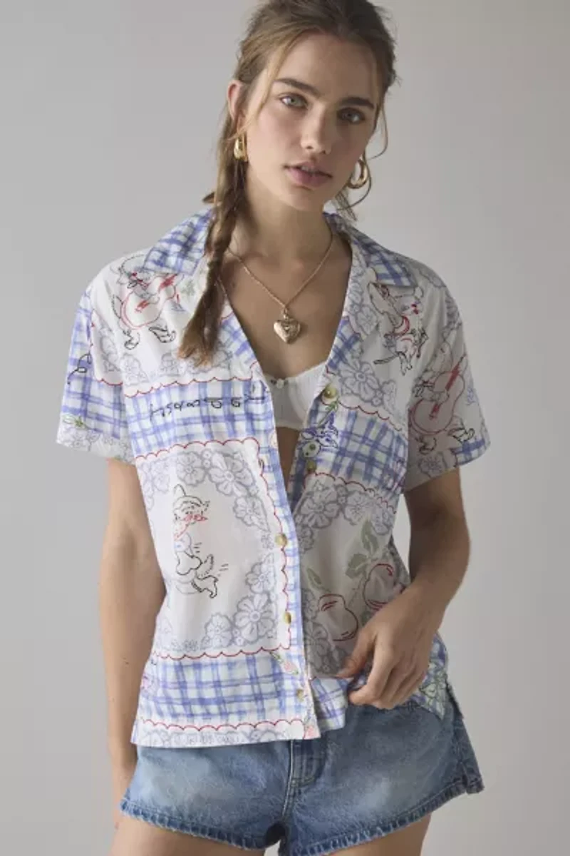 BDG Asher Printed Souvenir Short Sleeve Button-Down Shirt