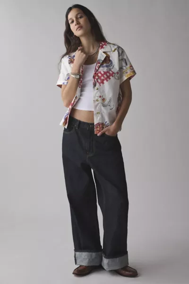 BDG Asher Printed Souvenir Short Sleeve Button-Down Shirt