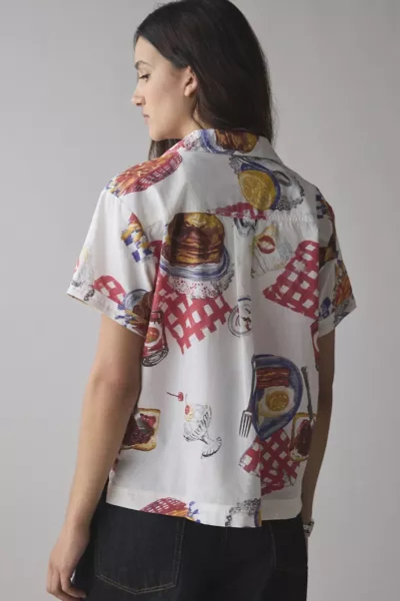 BDG Asher Printed Souvenir Short Sleeve Button-Down Shirt