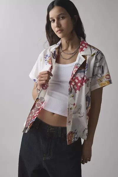 BDG Asher Printed Souvenir Short Sleeve Button-Down Shirt