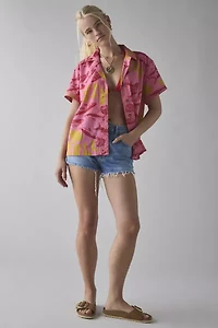 BDG Asher Printed Souvenir Short Sleeve Button-Down Shirt