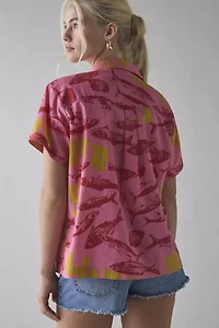 BDG Asher Printed Souvenir Short Sleeve Button-Down Shirt