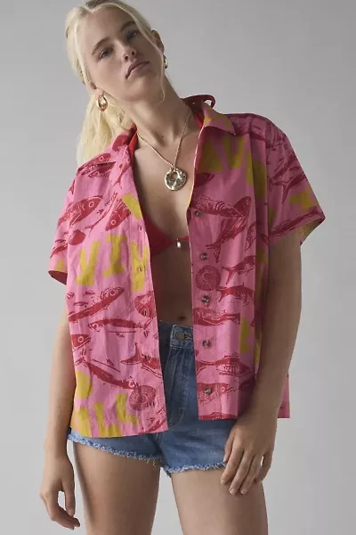 BDG Asher Printed Souvenir Short Sleeve Button-Down Shirt