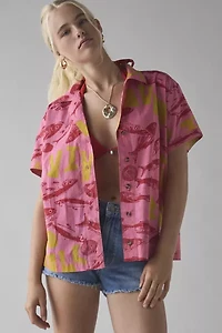 BDG Asher Printed Souvenir Short Sleeve Button-Down Shirt