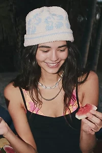 Floral Knit Roll Cuff Beanie