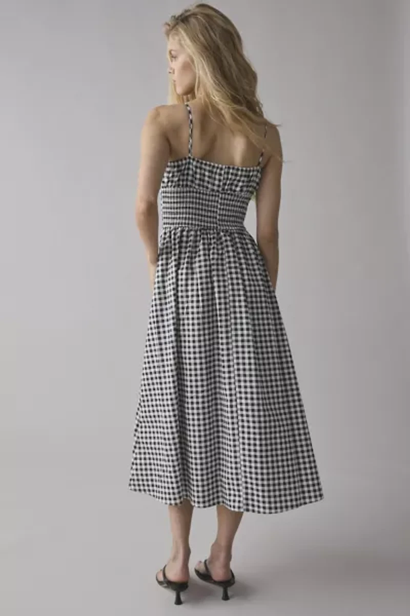 Glamorous Gingham Tie-Front Smocked Midi Dress