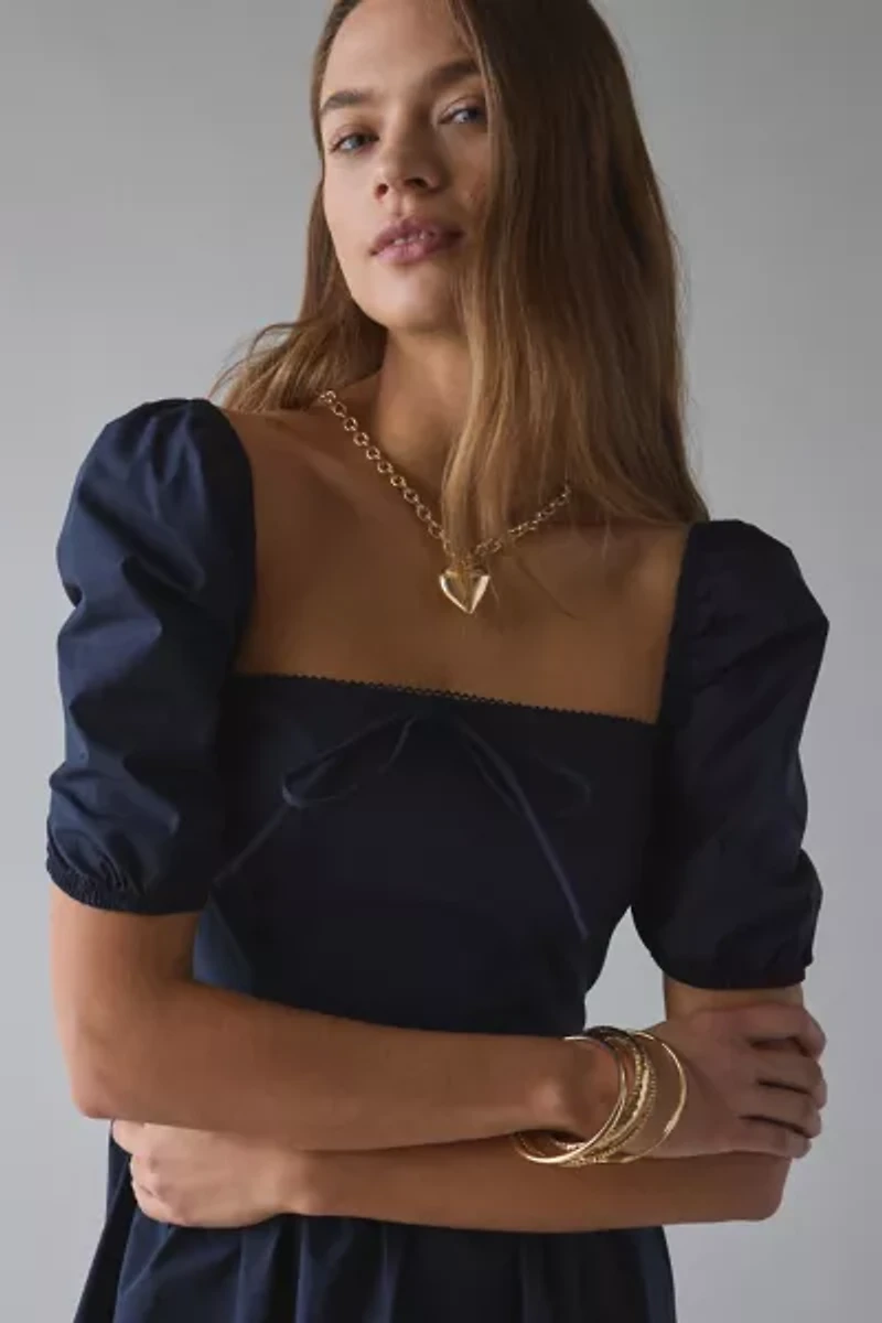 Glamorous Square-Neck Puff Sleeve Cotton Midi Dress