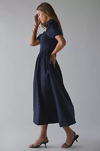 Glamorous Square-Neck Puff Sleeve Cotton Midi Dress