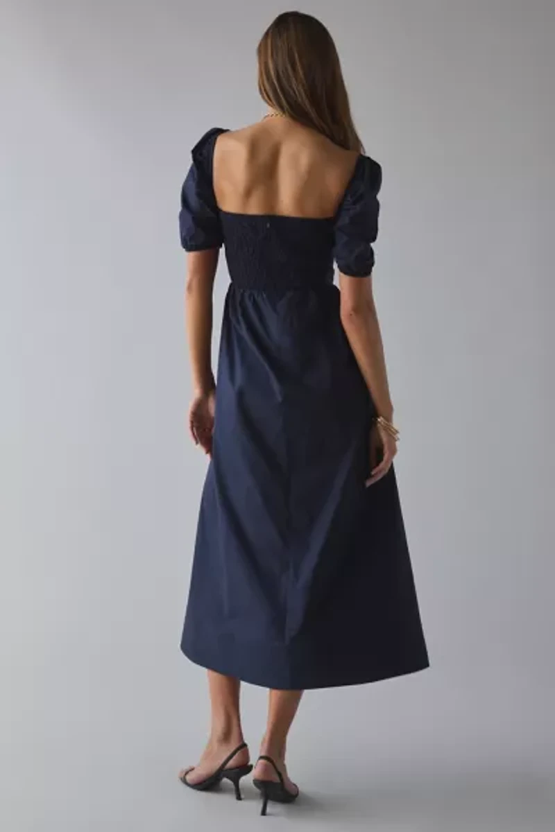 Glamorous Square-Neck Puff Sleeve Cotton Midi Dress
