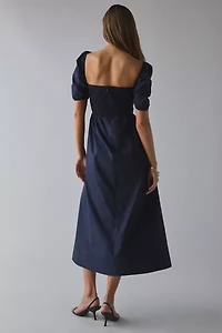 Glamorous Square-Neck Puff Sleeve Cotton Midi Dress