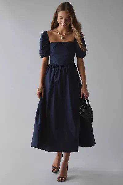 Glamorous Square-Neck Puff Sleeve Cotton Midi Dress