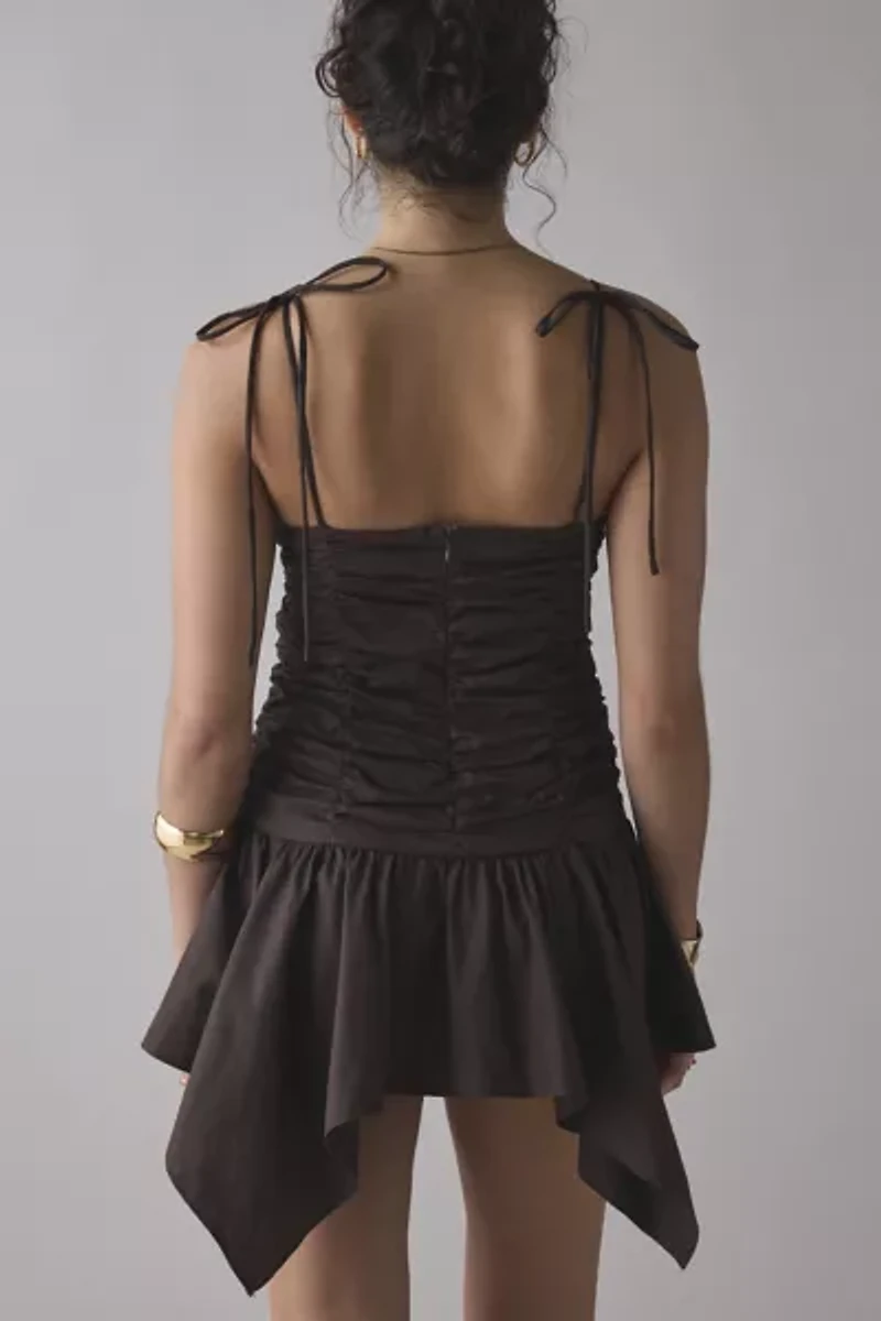 Glamorous Ruched Drop Waist Hanky Hem Mini Dress