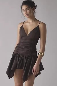 Glamorous Ruched Drop Waist Hanky Hem Mini Dress