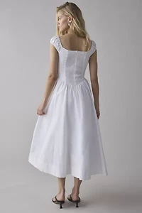 Glamorous White Cotton-Blend Drop-Waist Midi Dress