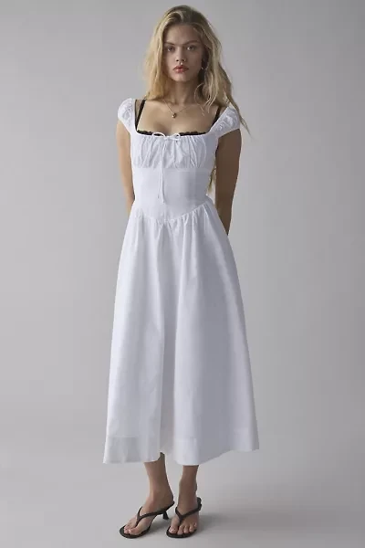 Glamorous White Cotton-Blend Drop-Waist Midi Dress