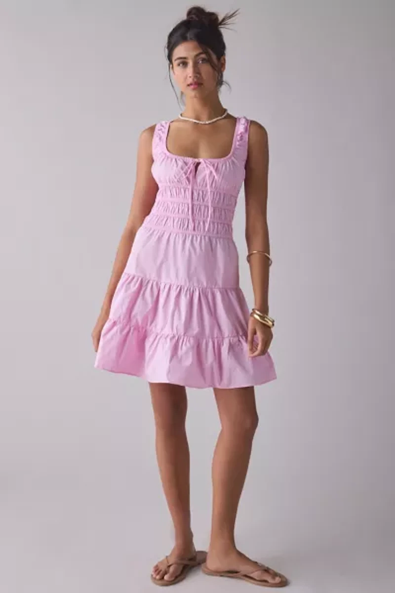 Glamorous Candy Pink Cotton Poplin Ruched Mini Dress