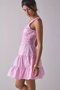 Glamorous Candy Pink Cotton Poplin Ruched Mini Dress