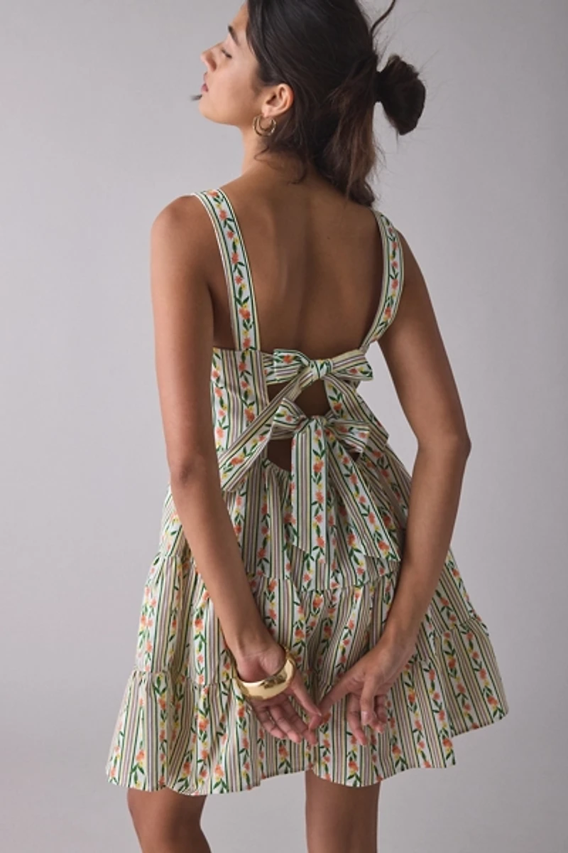 Glamorous Floral Trellis Linen-Blend Bow-Back Mini Dress