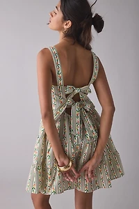 Glamorous Floral Trellis Linen-Blend Bow-Back Mini Dress