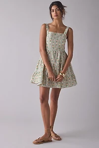 Glamorous Floral Trellis Linen-Blend Bow-Back Mini Dress