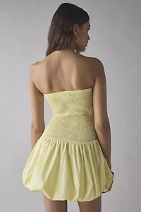 Glamorous Lemon Yellow Strapless Smocked Bubble Hem Mini Dress