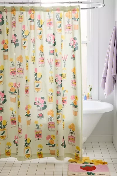 Jar-Din Floral Patterned Shower Curtain