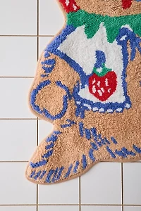 Strawberry Cat Shape Plush Tufted Bath Mat