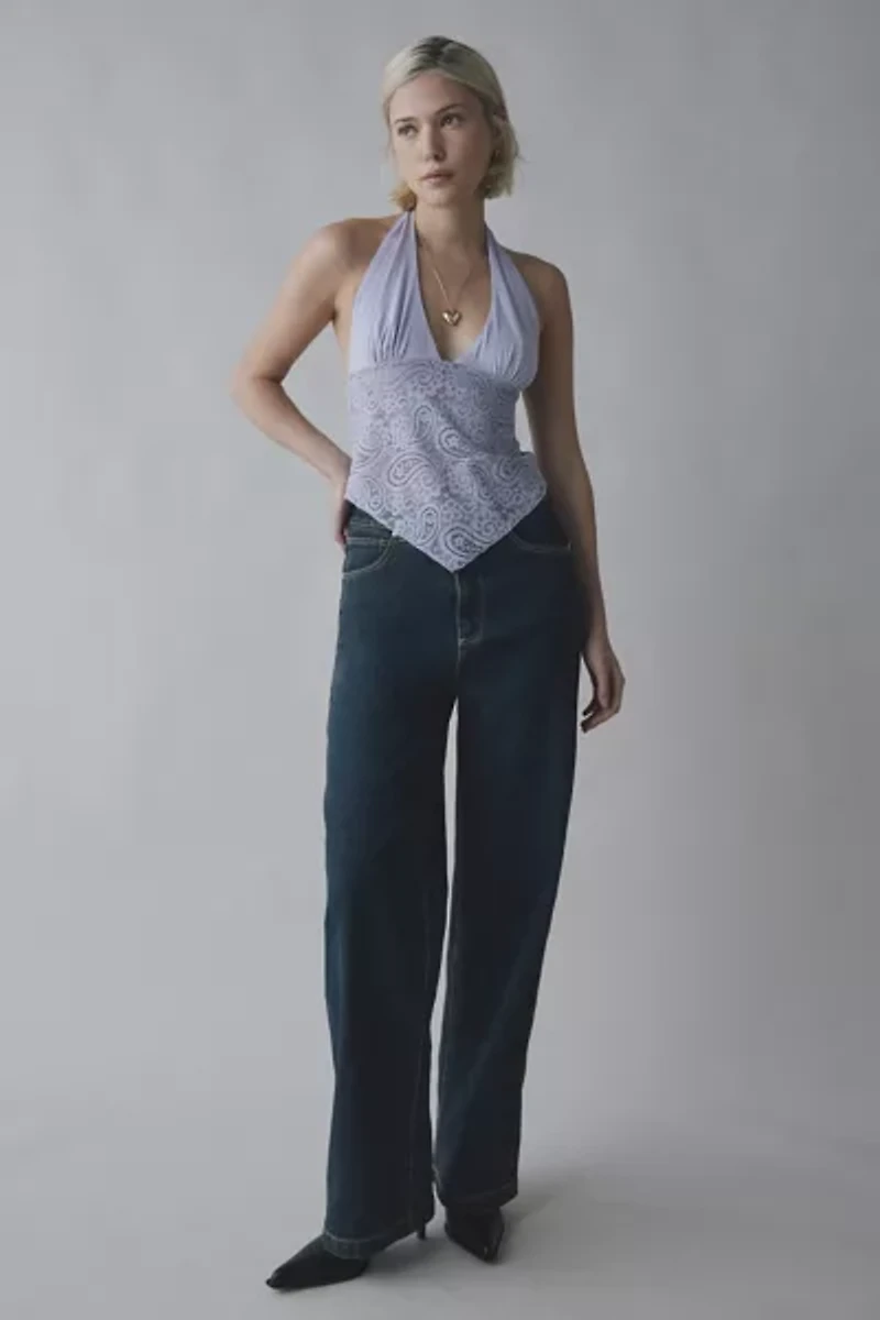 UO Natasha Plunging Paisley Lace Halter Top