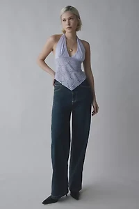 UO Natasha Plunging Paisley Lace Halter Top