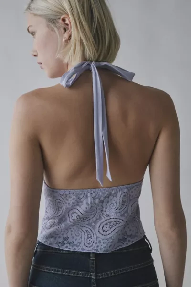 UO Natasha Plunging Paisley Lace Halter Top