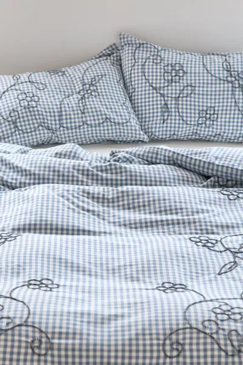 Jessi Gingham Pick Stitched Duvet Cover