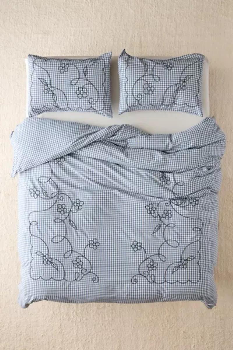 Jessi Gingham Pick Stitched Duvet Cover