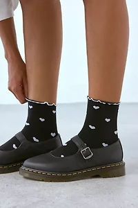 Heart Allover Print Lettuce Edge Crew Sock