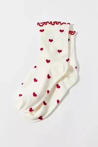 Heart Allover Print Lettuce Edge Crew Sock
