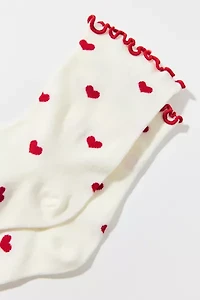 Heart Allover Print Lettuce Edge Crew Sock