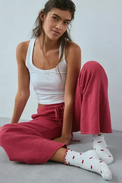 Heart Allover Print Lettuce Edge Crew Sock