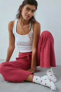 Heart Allover Print Lettuce Edge Crew Sock