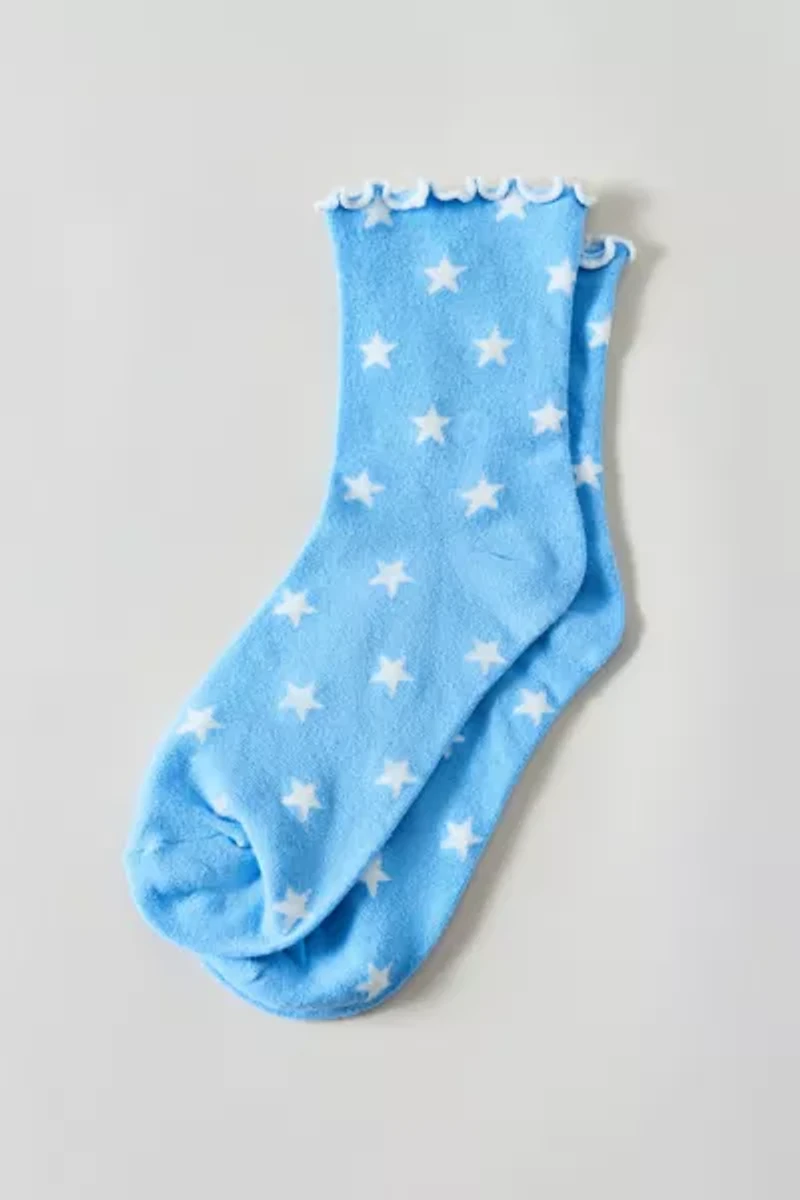 Heart Allover Print Lettuce Edge Crew Sock