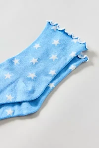 Heart Allover Print Lettuce Edge Crew Sock