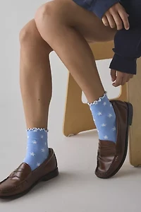 Heart Allover Print Lettuce Edge Crew Sock