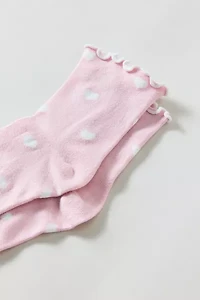 Heart Allover Print Lettuce Edge Crew Sock