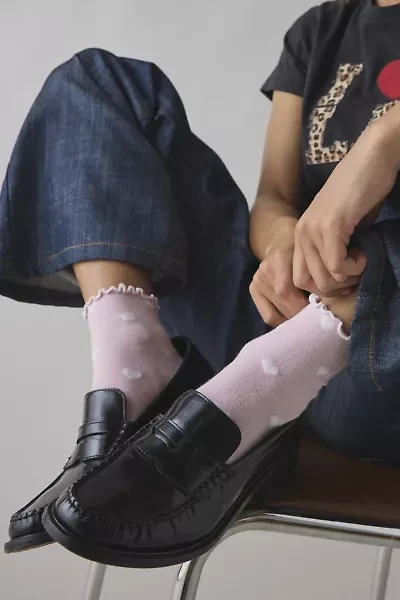 Heart Allover Print Lettuce Edge Crew Sock