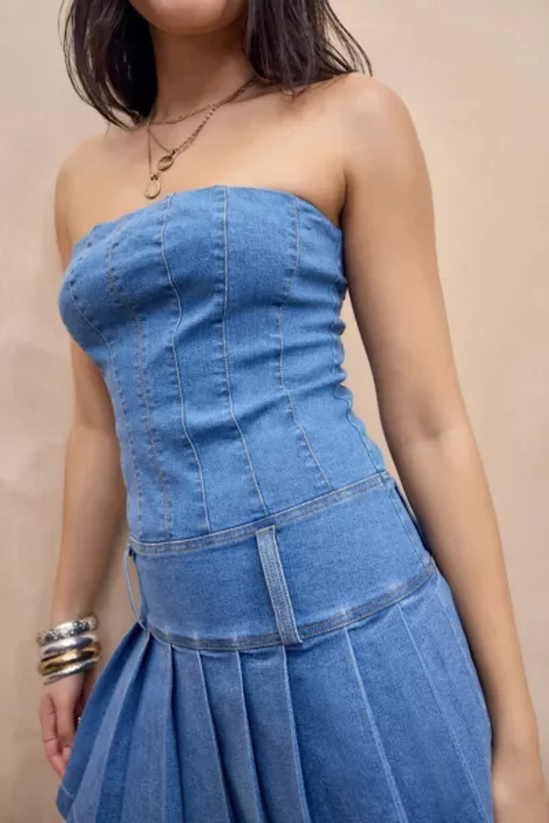 Silence + Noise Ellie Denim Bandeau Mini Dress