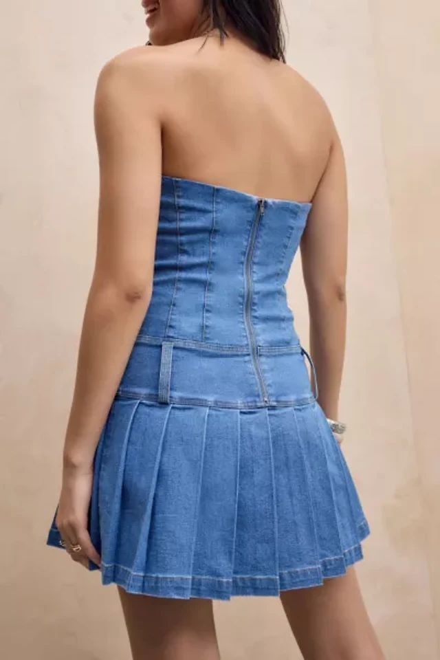 silence + noise ellie belted denim mini dress Silence and Noise Ellie Belted Denim Mini Dress
