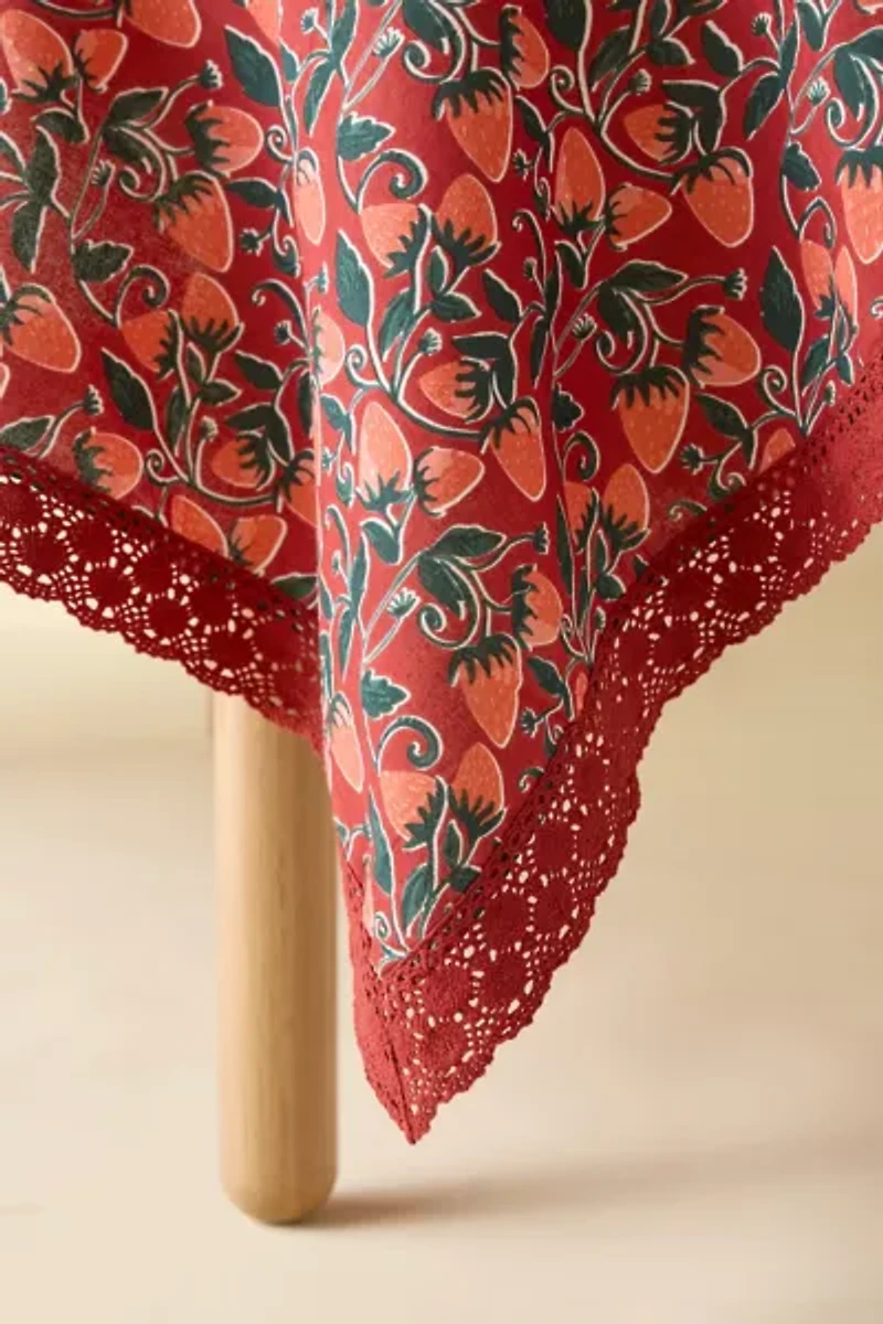 Strawberry Pattern Crochet Edge Tablecloth