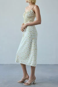 Kiss The Sky Mimosa Floral Shirred Midi Dress