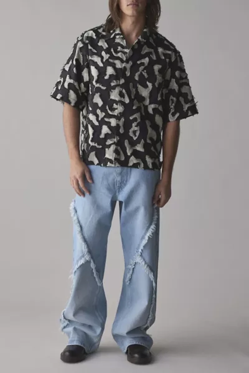 FRIED RICE Abstract Pattern Boxy Short Sleeve Shirt