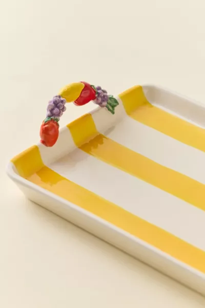 Tropical Striped Fruit Handle Ceramic Serving Tray
