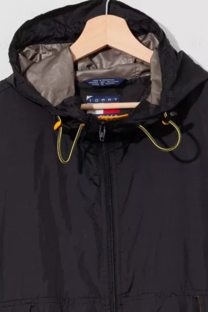Vintage 1990s Tommy Hilfiger Black Windbreaker Jacket
